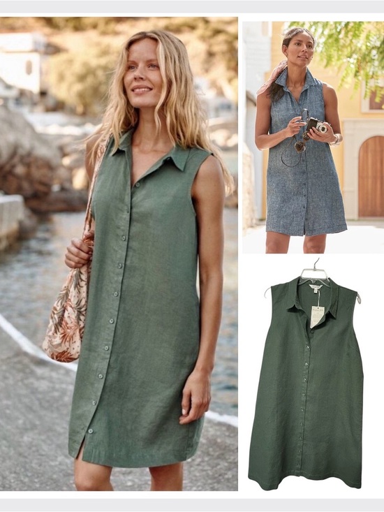 Garnet Hill Dresses & Skirts - Garnet Hill NWT Linen shirt dress Sage